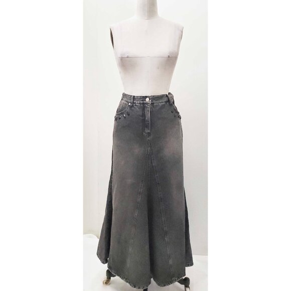 Vintage 80s 90s Jeanology Women's Denim Skirt Black Wash Gems Mermaid 10 - Picture 3 of 10